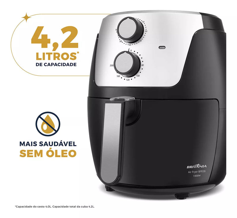 Fritadeira Air Fryer Britânia 4,2l 1500w Bfr38 Dura Mais Cor Preto 220V