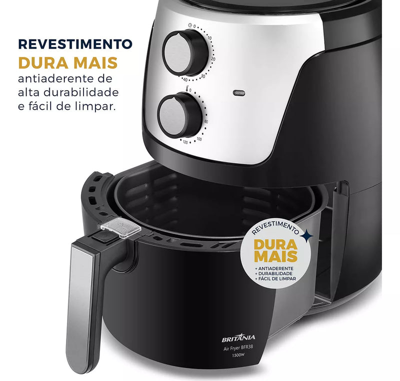 Fritadeira Air Fryer Britânia 4,2l 1500w Bfr38 Dura Mais Cor Preto 220V