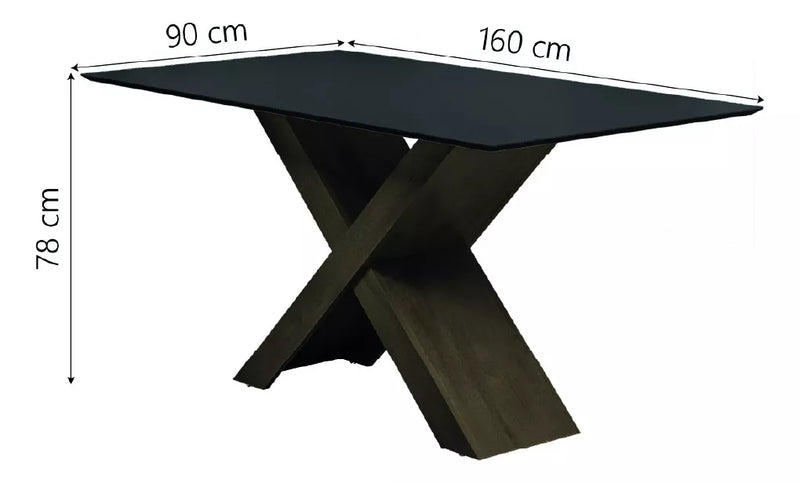 Conjunto Mesa Preto Dubai 1,60m Mdf Com 6 Cadeiras Castanho Cor Castanho/Preto Desenho do tecido das cadeiras Liso