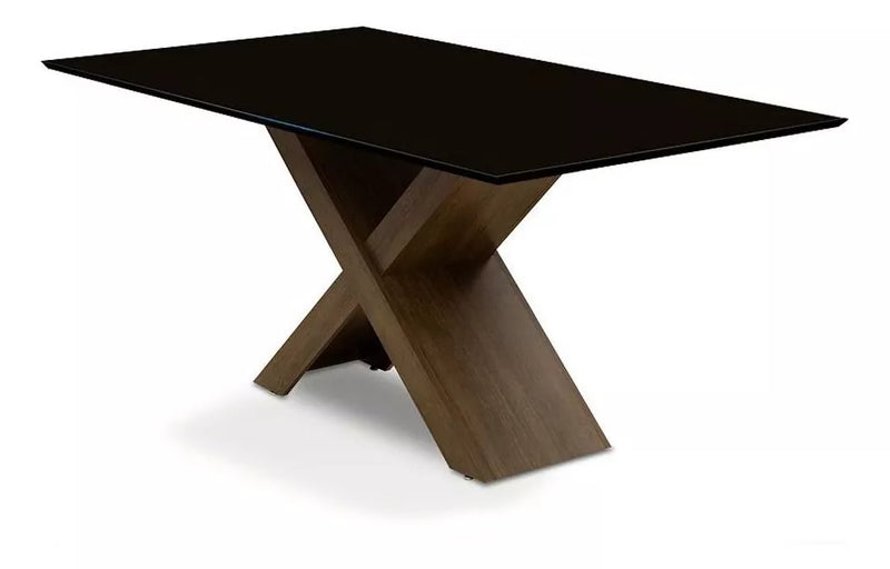 Conjunto Mesa Preto Dubai 1,60m Mdf Com 6 Cadeiras Castanho Cor Castanho/Preto Desenho do tecido das cadeiras Liso