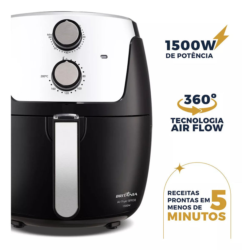 Fritadeira Air Fryer Britânia 4,2l 1500w Bfr38 Dura Mais Cor Preto 220V