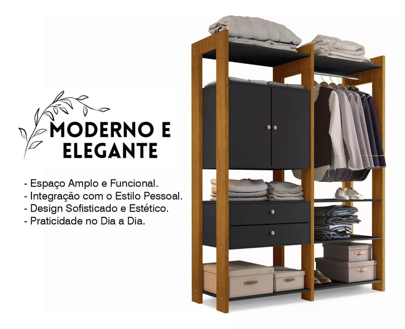 Closet Guarda Roupas Com Cabideiro, 2 Portas E 2 Gavetas